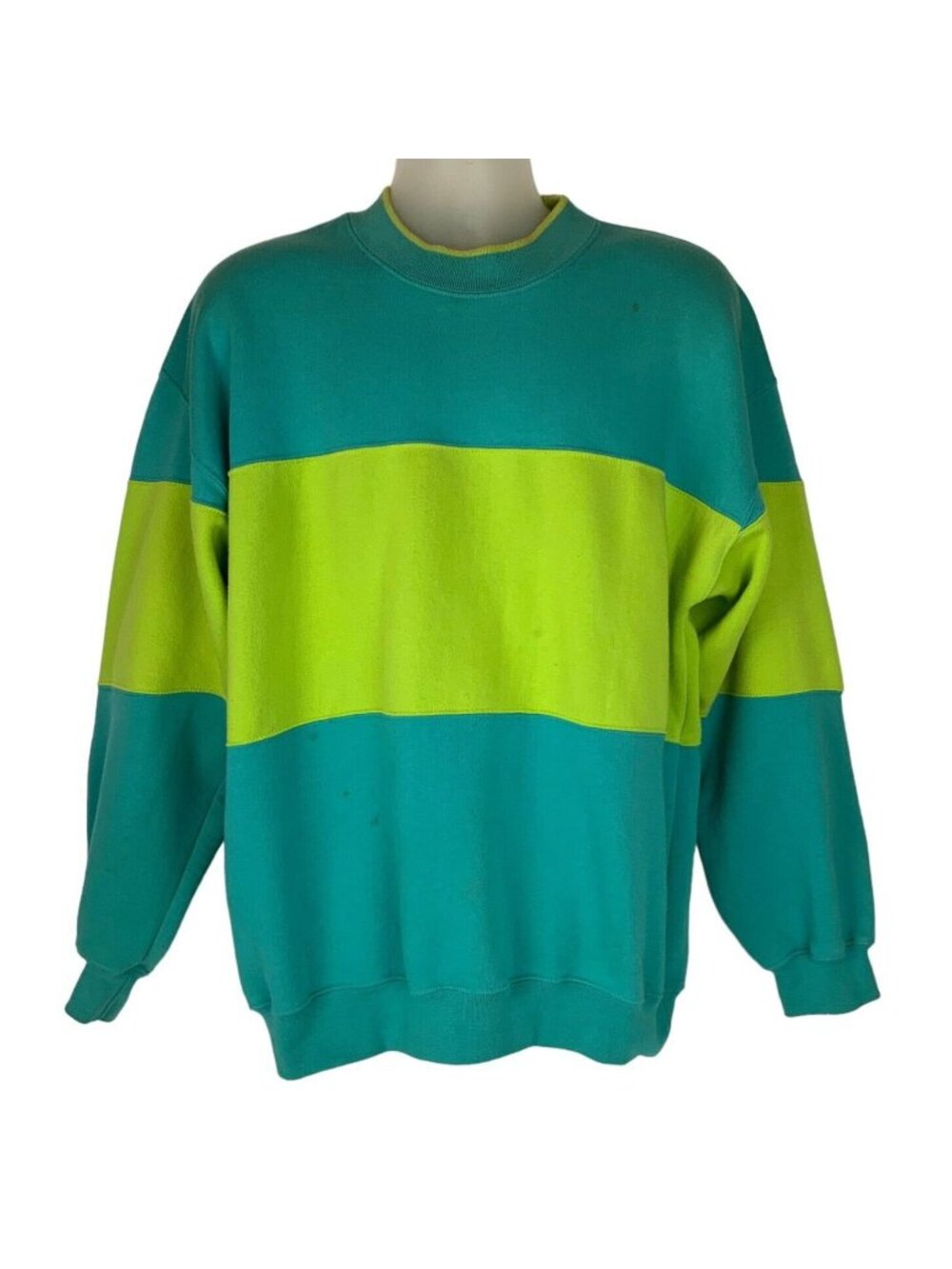 Mervyns 90s Colorblock Sweatshirt Teal Lime Green Large Crewneck Vintage Retro